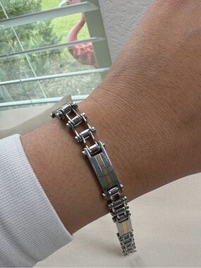 Two-Tone Stainless Steel Link Bracelet - Silver and Gold Accent
